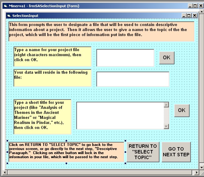 Selection Input screen
