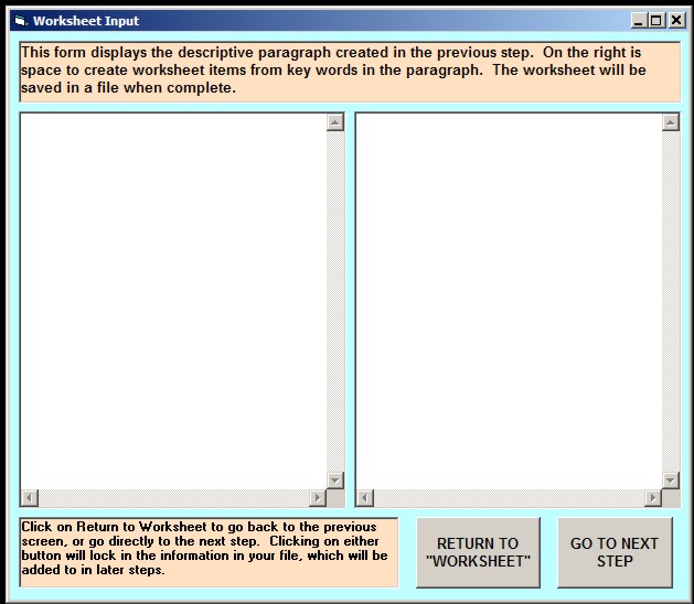 Worksheet input screen